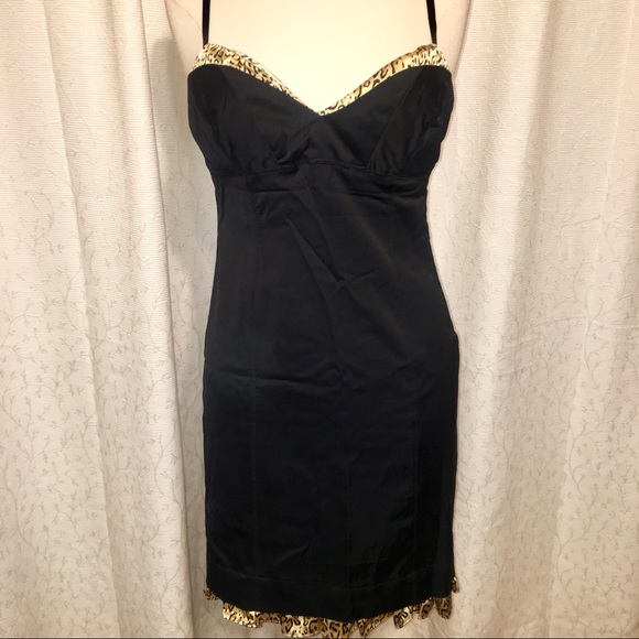 Guess 90s sexy stretch satin black & leopard dress - Picture 2 of 8